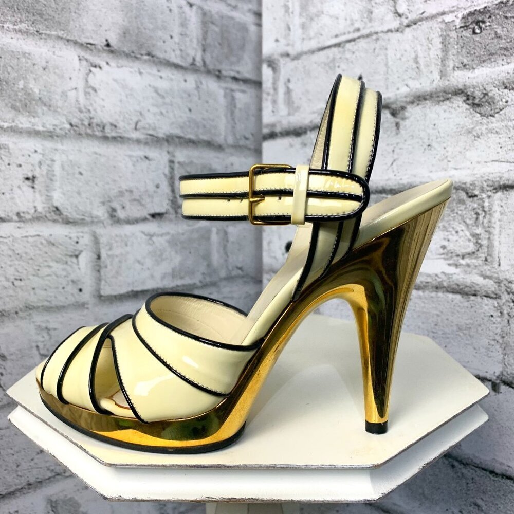 Miu Miu Patent Leather Strappy Open Toe Platform Stiletto High Heel Sandals